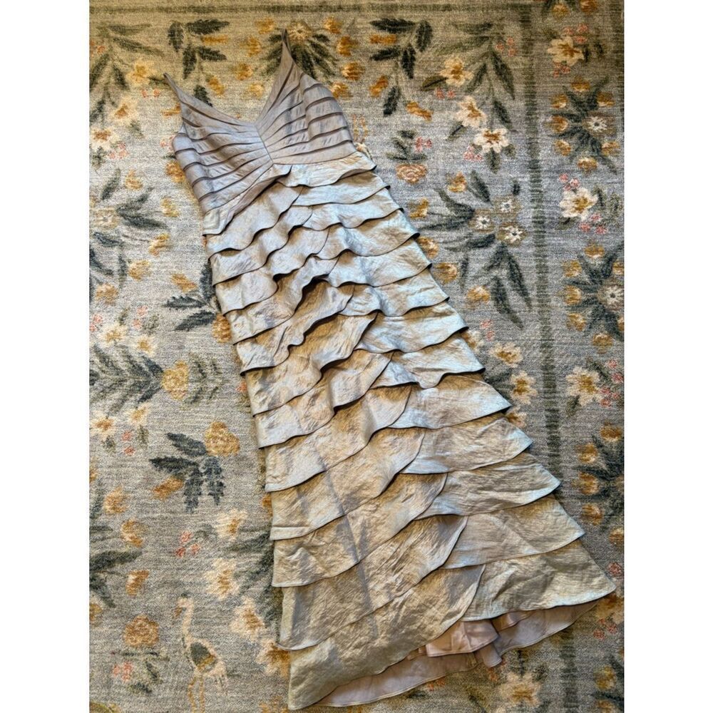 Adrianna Papell Dresses Cocktail Tiered Occasion Dress Taupe Metallic Maxi 6
